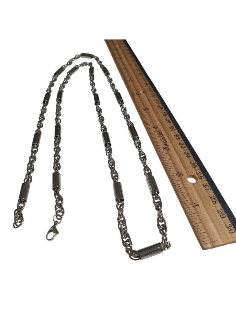 Chain Necklace Rope Link Cylindrical Accents Clasp 37 Inches Luxury Style Gift